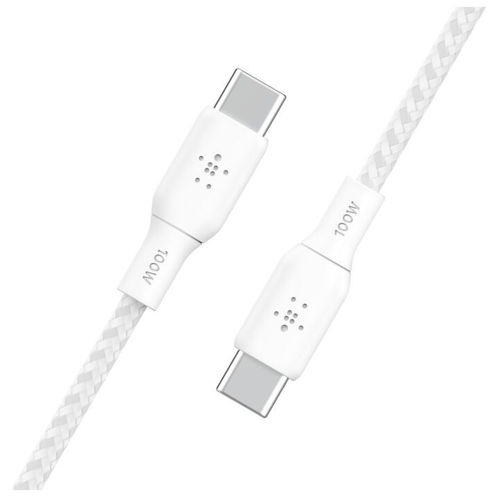 BELKIN Câble USB-C vers USB-C 100W Tréssé 2m (Blanc)