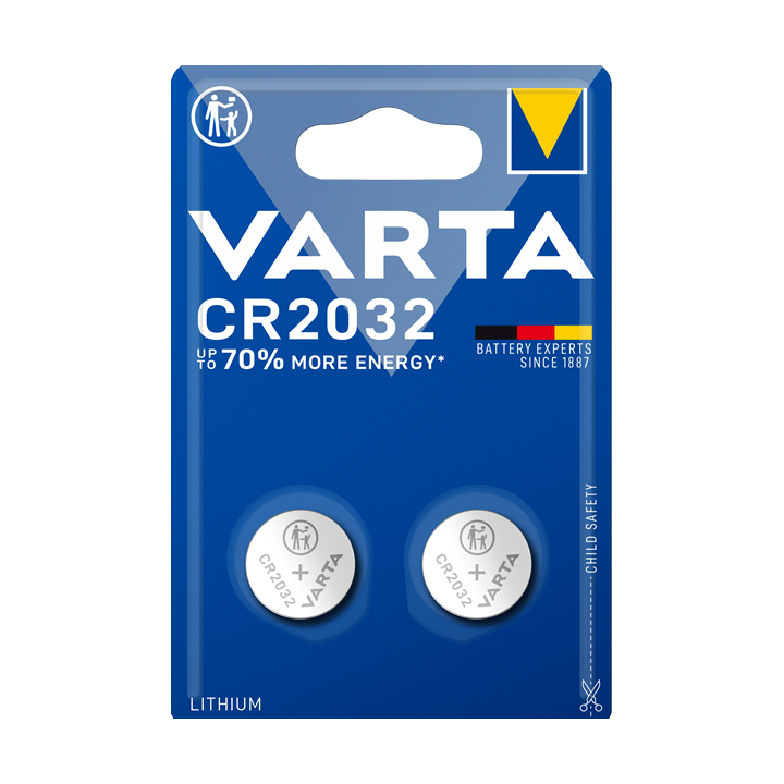 VARTA Pack 2 Piles Bouton Lithium CR2032